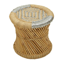 Orsina Comfortable Natural And Grey Chair And Stool, Handwoven Rattan Design Armchair, Sustainable Bamboo Chair - thumbnail 7