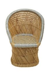 Orsina Comfortable Natural And Grey Chair And Stool, Handwoven Rattan Design Armchair, Sustainable Bamboo Chair - thumbnail 5