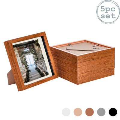 "Nicola Spring 8 X 8"" Photo Frames - Dark Wood/ivory Mount - 3D Picture Frame Box Portrait Display Case (22.5 X 22.5Cm) Set Of 5" - image 1