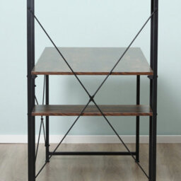 Homcom Computer Desk Laptop Table W/4-Tier Bookshelf Metal Frame Brown, Black - thumbnail 9
