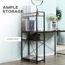 Homcom Computer Desk Laptop Table W/4-Tier Bookshelf Metal Frame Brown, Black - thumbnail 5