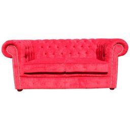 Chesterfield 2 Seater Sofa Settee Azzuro Post Box Red Real Velvet Fabric In Classic Style - thumbnail 3