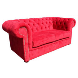 Chesterfield 2 Seater Sofa Settee Azzuro Post Box Red Real Velvet Fabric In Classic Style - thumbnail 7