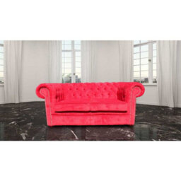 Chesterfield 2 Seater Sofa Settee Azzuro Post Box Red Real Velvet Fabric In Classic Style - thumbnail 1
