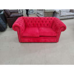 Chesterfield 2 Seater Sofa Settee Azzuro Post Box Red Real Velvet Fabric In Classic Style - thumbnail 5