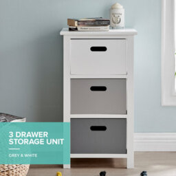 Livivo Wooden Storage Cabinet Unit With 3 Drawers - Bedside Shelf Organiser For Living Room, Bathroom & Bedroom - White/grey - thumbnail 9