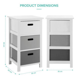 Livivo Wooden Storage Cabinet Unit With 3 Drawers - Bedside Shelf Organiser For Living Room, Bathroom & Bedroom - White/grey - thumbnail 5