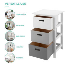 Livivo Wooden Storage Cabinet Unit With 3 Drawers - Bedside Shelf Organiser For Living Room, Bathroom & Bedroom - White/grey - thumbnail 6