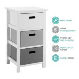 Livivo Wooden Storage Cabinet Unit With 3 Drawers - Bedside Shelf Organiser For Living Room, Bathroom & Bedroom - White/grey - thumbnail 4