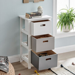 Livivo Wooden Storage Cabinet Unit With 3 Drawers - Bedside Shelf Organiser For Living Room, Bathroom & Bedroom - White/grey - thumbnail 7