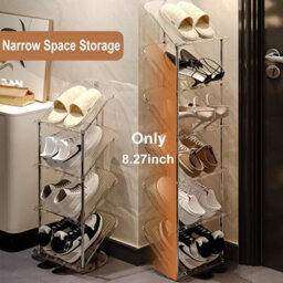 6 Tier Transparent Shoe Rack Slim Clear Space Saving Stand For Hallway Entryway Wardrobe With Steel Frame And Tilted Shelves