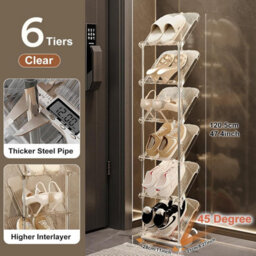 6 Tier Transparent Shoe Rack Slim Clear Space Saving Stand For Hallway Entryway Wardrobe With Steel Frame And Tilted Shelves - thumbnail 7