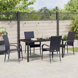 Berkfield Modern Garden Dining Set 5 Pcs Black Poly Rattan - thumbnail 4
