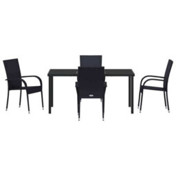 Berkfield Modern Garden Dining Set 5 Pcs Black Poly Rattan - thumbnail 7