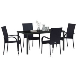 Berkfield Modern Garden Dining Set 5 Pcs Black Poly Rattan - thumbnail 3