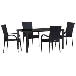 Berkfield Modern Garden Dining Set 5 Pcs Black Poly Rattan