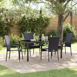 Berkfield Modern Garden Dining Set 5 Pcs Black Poly Rattan - thumbnail 2