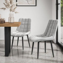 More4Homes Set Of 2 Nova Modern Velvet Dining Chair Padded Seat Metal Legs Kitchen (Grey)
