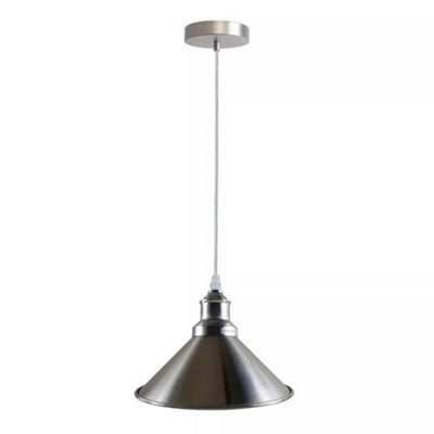 Ledsone Industrial Single Pendant Light 22Cm Cone Satin Nickel Vintage Flush Mount Ceiling Lamp For Bedroom Kitchen - image 1