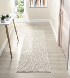 Vellure Modern Indoor Living Room Area Rug Embossed Metallic Sheen Marble Design Cream 60X220 Cm - thumbnail 8