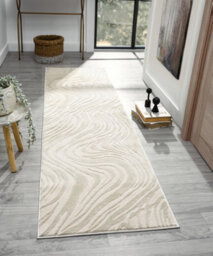 Vellure Modern Indoor Living Room Area Rug Embossed Metallic Sheen Marble Design Cream 60X220 Cm - thumbnail 9