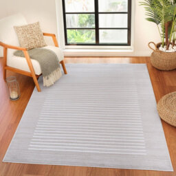 Livabliss Lustro-Modern Grey Off-White Beige Striped Living Dining Bedroom Rug 120 X 170 Cm Easy Care, Non Shedding - thumbnail 2