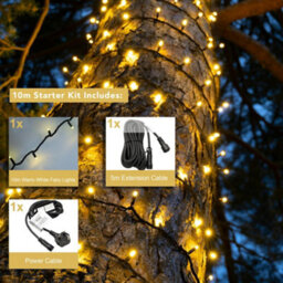 Christmas Tree World Crownvine 10M Fairy Lights Starter Set - 100 Leds Warm White - Black Rubber Cable - thumbnail 2