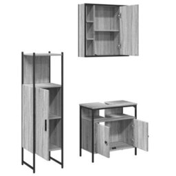 Berkfield 3 Piece Bathroom Cabinet Set Grey Sonoma Engineered Wood - thumbnail 5