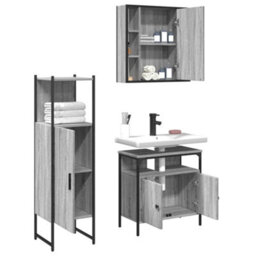 Berkfield 3 Piece Bathroom Cabinet Set Grey Sonoma Engineered Wood - thumbnail 4