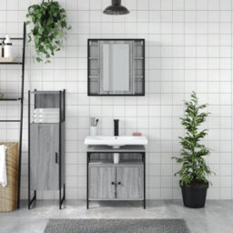 Berkfield 3 Piece Bathroom Cabinet Set Grey Sonoma Engineered Wood - thumbnail 3