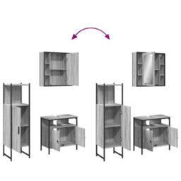 Berkfield 3 Piece Bathroom Cabinet Set Grey Sonoma Engineered Wood - thumbnail 9