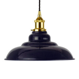 Navy Blue St Edmund's Painted Dome Pendant Light With Polished Brass Lamp Holder And Black Twisted Cable - Se Home