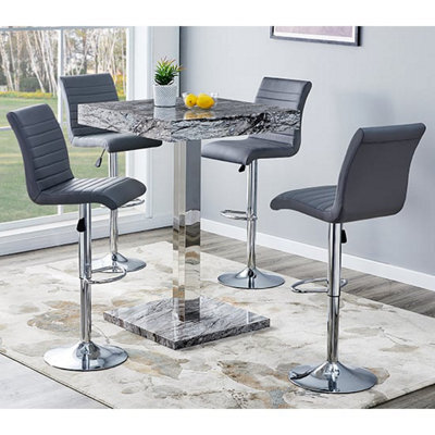 Furniture in Fashion Topaz Melange Marble Effect Bar Table 4 Ripple Grey Stools - image 1