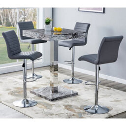 Furniture in Fashion Topaz Melange Marble Effect Bar Table 4 Ripple Grey Stools
