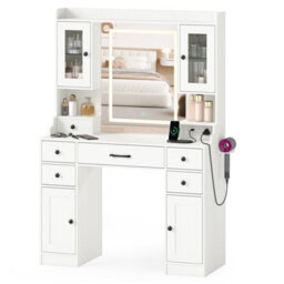 Costway Vanity Desk With Mirror And Lights Modern Dressing Table With Charging Station - thumbnail 2