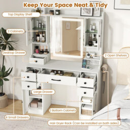 Costway Vanity Desk With Mirror And Lights Modern Dressing Table With Charging Station - thumbnail 6