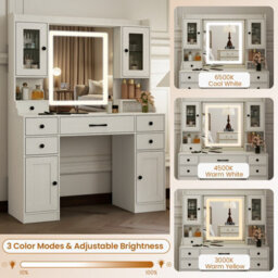 Costway Vanity Desk With Mirror And Lights Modern Dressing Table With Charging Station - thumbnail 5