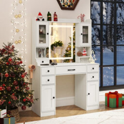 Costway Vanity Desk With Mirror And Lights Modern Dressing Table With Charging Station - thumbnail 4