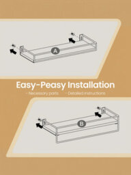 LEDREM Set Of 2 Bathroom Floating Shelves, Wall Shelves With Towel Rack, Wood Shelves For Wall, Rustic Brown And Black - thumbnail 5