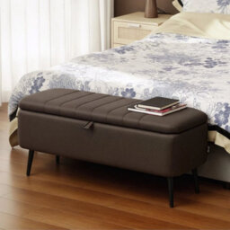 Storage Ottoman Bench, Linen Fabric Footstool With Steel Legs Brown - thumbnail 6