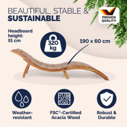 Casaria Wooden Sun Lounger For Garden - Folding Adjustable Sunlounger - thumbnail 3