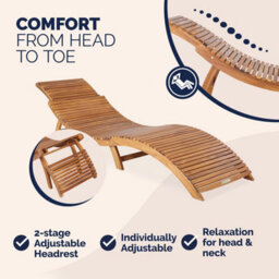Casaria Wooden Sun Lounger For Garden - Folding Adjustable Sunlounger - thumbnail 2