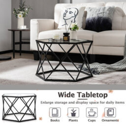 Costway Geometric Glass Coffee Table Hexagonal End Table W/ Tempered Glass Top - thumbnail 6