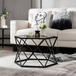 Costway Geometric Glass Coffee Table Hexagonal End Table W/ Tempered Glass Top - thumbnail 3