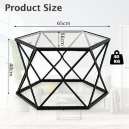 Costway Geometric Glass Coffee Table Hexagonal End Table W/ Tempered Glass Top - thumbnail 2