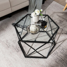 Costway Geometric Glass Coffee Table Hexagonal End Table W/ Tempered Glass Top - thumbnail 5