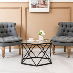 Costway Geometric Glass Coffee Table Hexagonal End Table W/ Tempered Glass Top - thumbnail 4