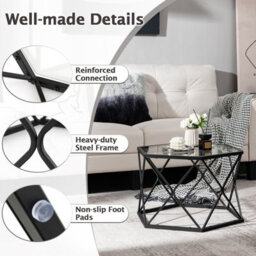Costway Geometric Glass Coffee Table Hexagonal End Table W/ Tempered Glass Top - thumbnail 9