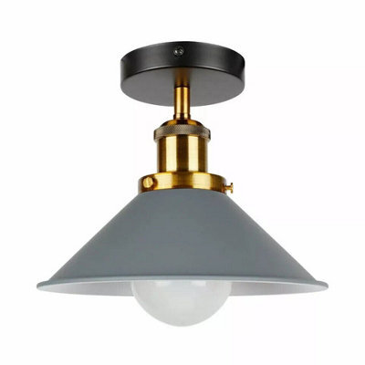 Semi Flush Ceiling Light 22Cm Cone Shade E27 Base Harwired Lighting Fixture For Bedroom Dining Room Hallway Kitchen Grey With Bulb - image 1