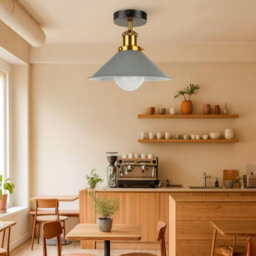Semi Flush Ceiling Light 22Cm Cone Shade E27 Base Harwired Lighting Fixture For Bedroom Dining Room Hallway Kitchen Grey With Bulb - thumbnail 5
